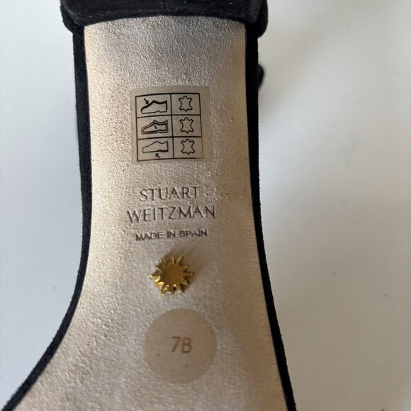 Stuart Weitzman Size 7B Block Heel Sandal Black Suede with Straps Nudistcurve - Picture 8 of 9